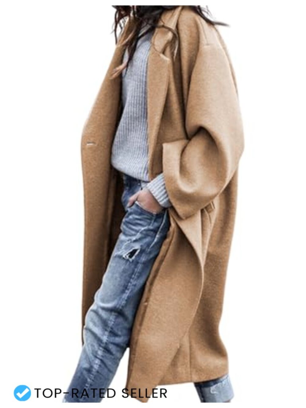 Oversized Wool Blend Pea Coat Double Breasted Long Overcoat